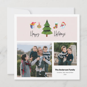 Tarjeta Festiva Felices Fiestas Árbol Acuarela   2 Fotos