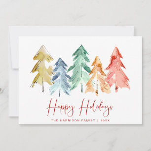 Tarjeta Festiva Felices Fiestas Árbol acuarelas Minimal moderno