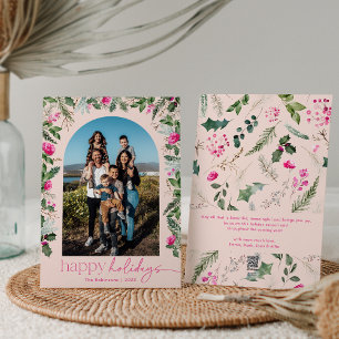 Tarjeta Festiva Felices Fiestas Arco Botánico de Rosa Rubor Foto
