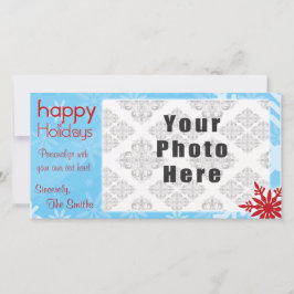 Tarjeta Festiva Felices fiestas azul/rojo tema del copo de nieve