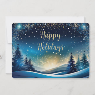 Tarjeta Festiva Felices Fiestas Azul y Dorado 5x7 Pearl Shimmer