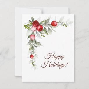 Tarjeta Festiva Felices Fiestas bayas rojas acuarela invierno
