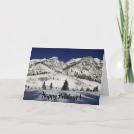 Tarjeta Festiva Felices fiestas! Blank con montaña nevada