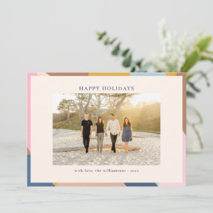 Tarjeta Festiva Felices Fiestas Bloque de Color Pastel Foto Modern