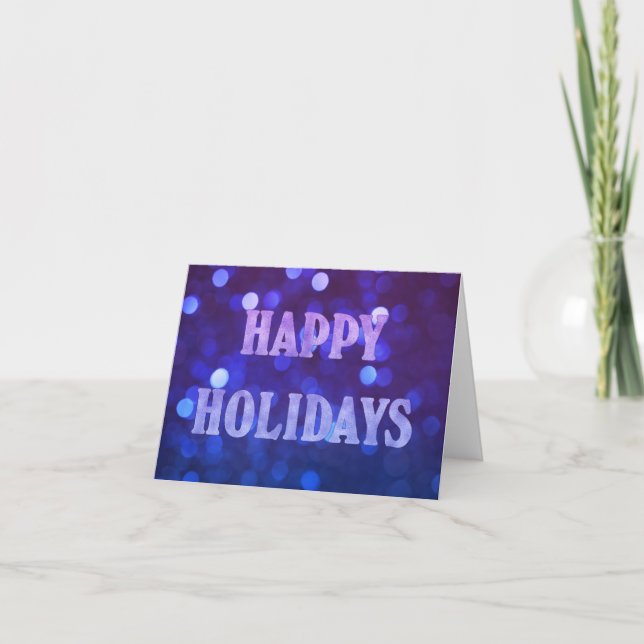 Tarjeta Festiva Felices Fiestas Bokeh Azul Brillante (Anverso)