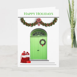 Tarjeta Festiva Felices Fiestas Bolsa de Santa Puertas Verdes Navi