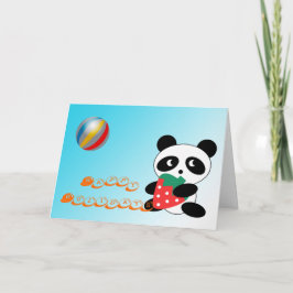 Tarjeta Festiva Felices fiestas! Bonito panda con fresa