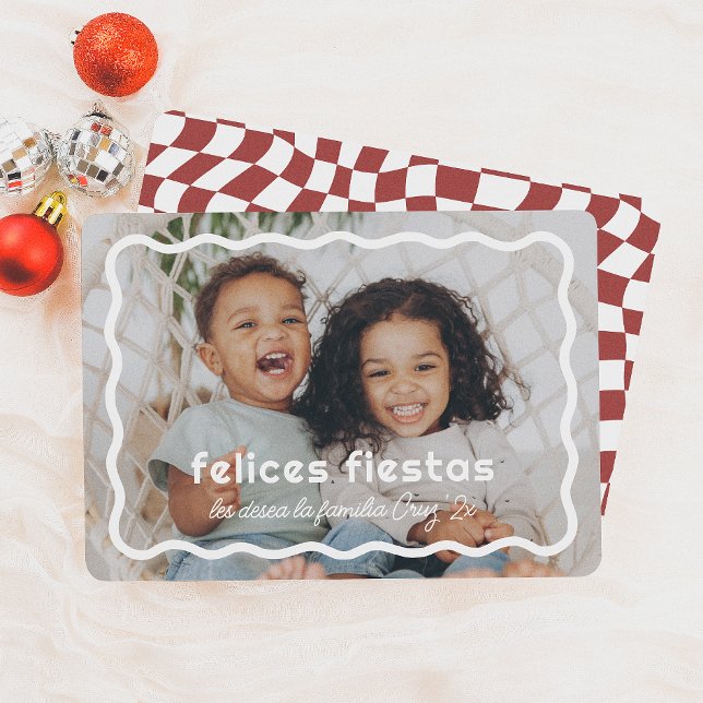 Tarjeta Festiva Felices Fiestas | Borde Ondulado Retro con Foto (Subido por el creador)