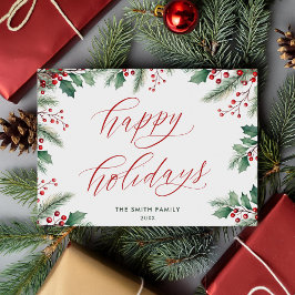 Tarjeta Festiva Felices Fiestas Botánicas Florales Modernas No Fot