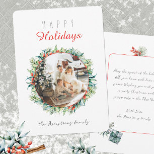 Tarjeta Festiva Felices Fiestas Botánicas Wreath Elegant Photo