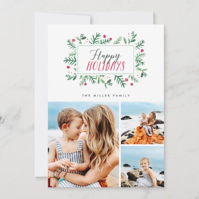 Tarjeta Festiva Felices Fiestas Botánicos Pintados 3 Foto (Anverso)