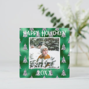 Tarjeta Festiva Felices Fiestas Brillo Metálico Verde