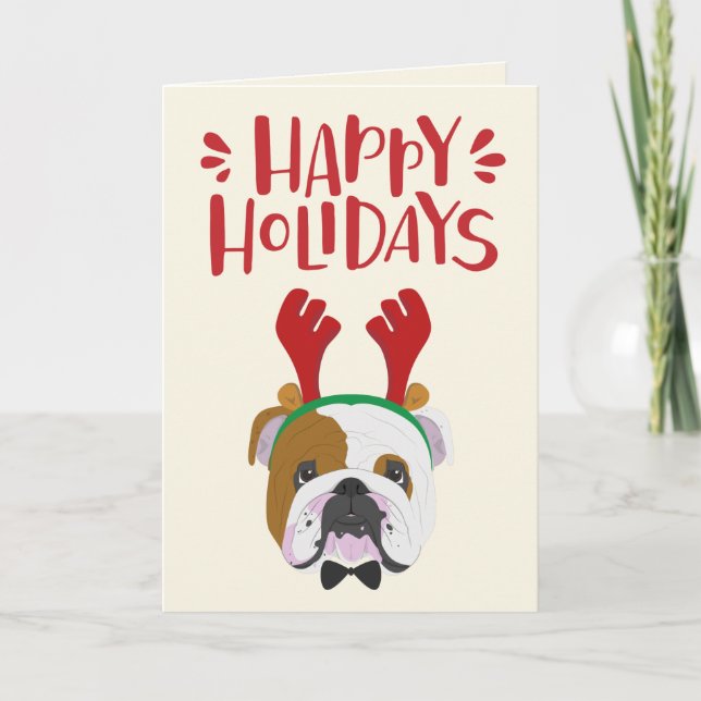 Tarjeta Festiva Felices fiestas - Bulldog inglés lindo - Navidades (Anverso)
