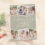 Tarjeta Festiva Felices Fiestas | Caligrafía Navideña y 6 fotos<br><div class="desc">Llene de alegría las fiestas con esta copa de Navidad en verde salvia. En esta postal, "Felices Fiestas" está・en una caligrafía moderna, nombre de su familia y el año en los trazos elegantes. Personalice la tarjeta con seis fotos: tres en la parte superior y tres en la inferior, colocadas en...</div>