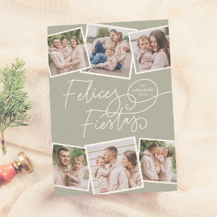Tarjeta Festiva Felices Fiestas   Caligrafía Navideña y 6 fotos