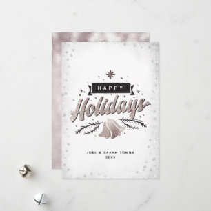 Tarjeta Festiva Felices Fiestas Campanas de Plata Copos de Nieve N
