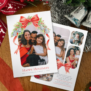 Tarjeta Festiva Felices Fiestas campanas doblan la foto de las acu