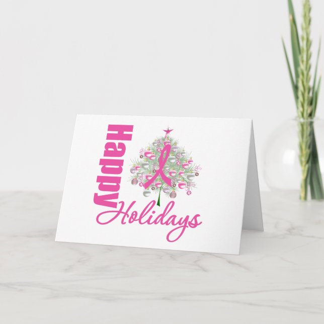 Tarjeta Festiva Felices fiestas Cáncer de Mama Cinta Rosa (Anverso)