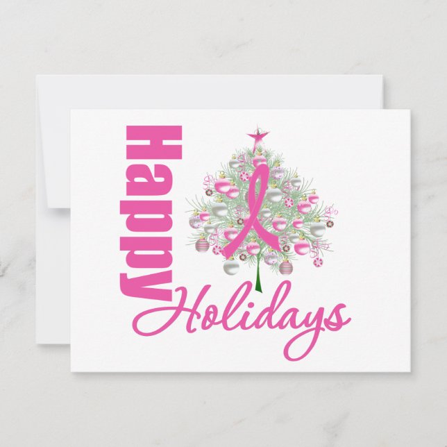 Tarjeta Festiva Felices fiestas Cáncer de Mama Cinta Rosa (Anverso)