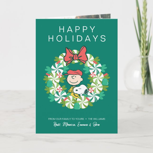 Tarjeta Festiva Felices fiestas | Candy Wreath de menta (Anverso)