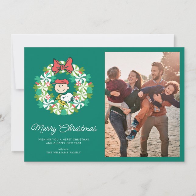 Tarjeta Festiva Felices fiestas | Candy Wreath de menta (Anverso)