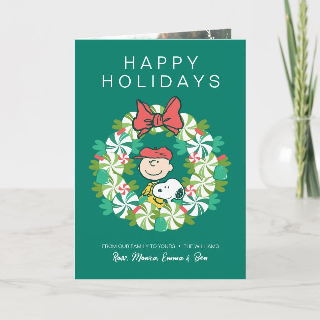 Tarjeta Festiva Felices fiestas | Candy Wreath de menta (Anverso)