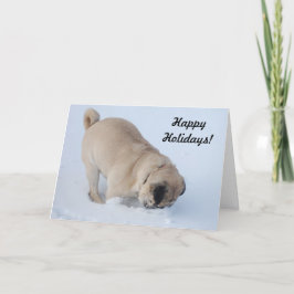 Tarjeta Festiva Felices fiestas, cavando en la nieve