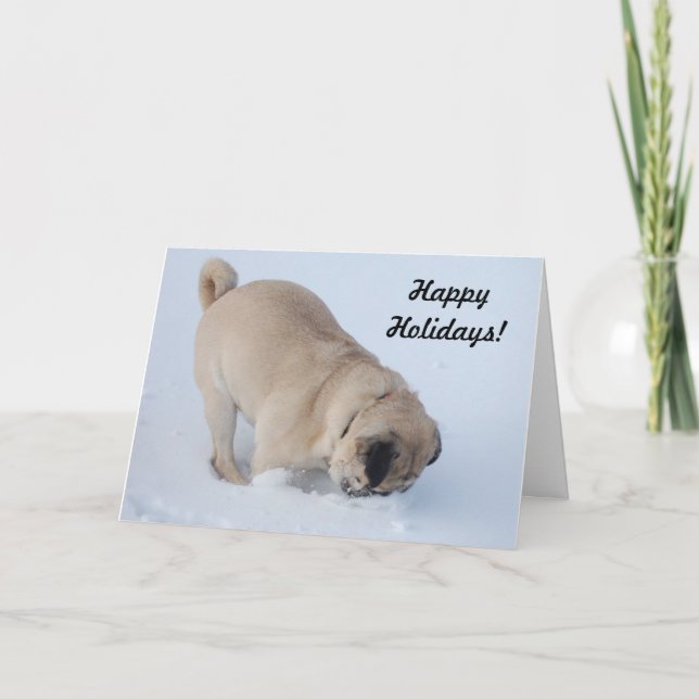 Tarjeta Festiva Felices fiestas, cavando en la nieve (Anverso)