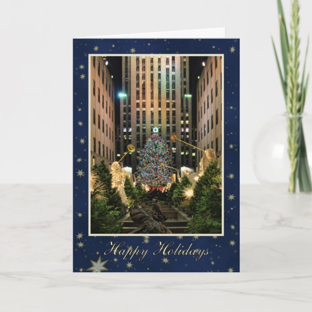 Tarjeta Festiva Felices fiestas: Centro Rock, cielo Blue Starry (Anverso)