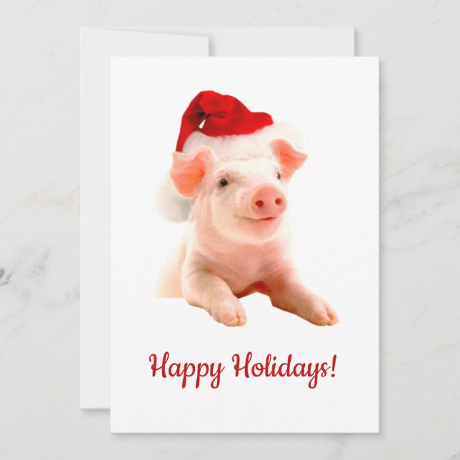 Tarjeta Festiva Felices Fiestas Cerdo con Santa Hat (Anverso)