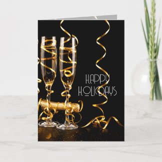 Tarjeta Festiva Felices Fiestas Champagne Cinta Dorada