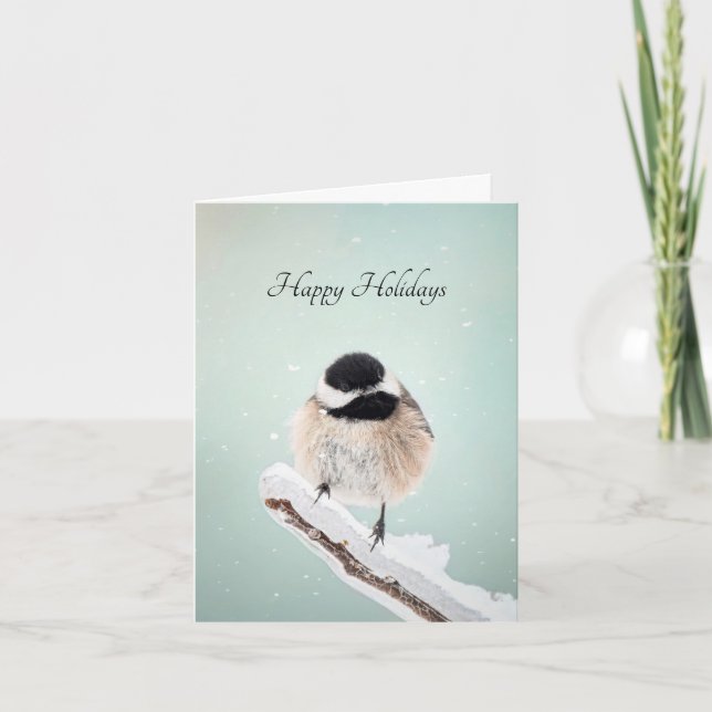 Tarjeta Festiva Felices Fiestas Chickadee (Anverso)