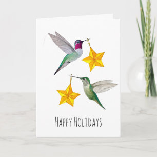 Tarjeta Festiva Felices Fiestas Colibríes y Estrellas de Ana