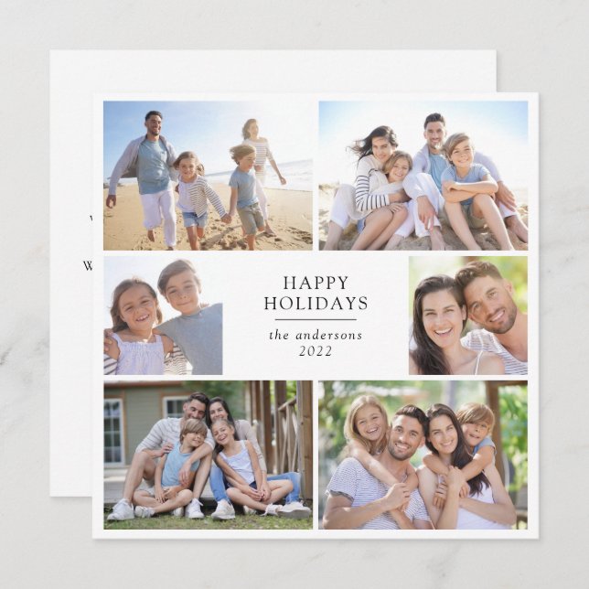 Tarjeta Festiva Felices Fiestas | Collage de Fotos Cuadrado (Anverso / Reverso)
