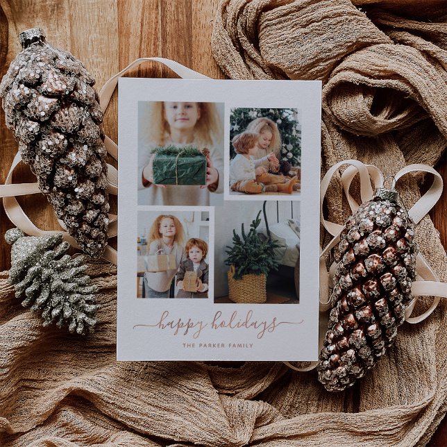 Tarjeta Festiva Felices Fiestas | Collage Moderno de Cuatro Fotos (A modern photo collage for your holiday greetings)