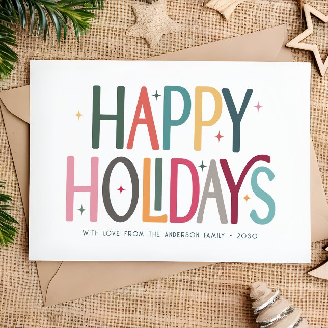 Tarjeta Festiva Felices Fiestas Coloridas Cute Estrellas Retro (Subido por el creador)