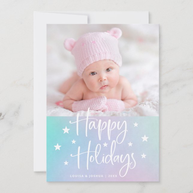 Tarjeta Festiva Felices fiestas con estrellas | Fotografía múltipl (Anverso)