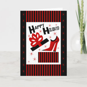 Tarjeta Festiva ¡Felices fiestas! Con Funky Shoe Boot And Gift Box