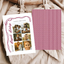 Tarjeta Festiva Felices Fiestas con Lazo Familia 6 Fotos Cuadros