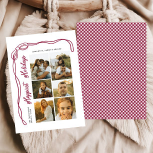 Tarjeta Festiva Felices Fiestas con Lazo Familia 6 Fotos Cuadros