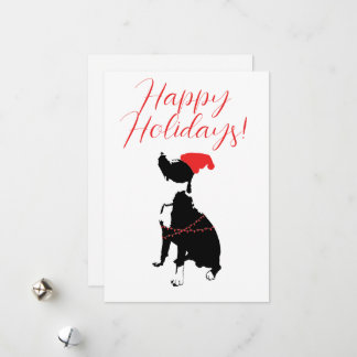 Tarjeta Festiva Felices fiestas con Pitbull, Santa hat y luces