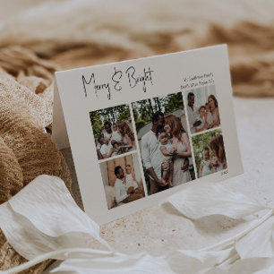 Tarjeta Festiva Felices Fiestas con tres fotos plegable en guión m