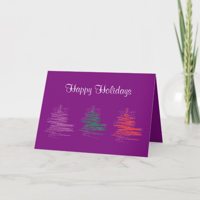 Tarjeta Festiva Felices Fiestas - Contemporáneo, Morado Moderno (Anverso)
