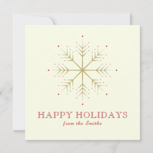Tarjeta Festiva Felices Fiestas   Copo de Nieve Rojo Dorado Falso 