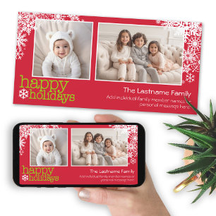 Tarjeta Festiva Felices Fiestas Copos de Nieve - 2 fotos - horizon