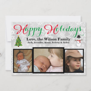Tarjeta Festiva Felices Fiestas Copos de nieve con tres fotos