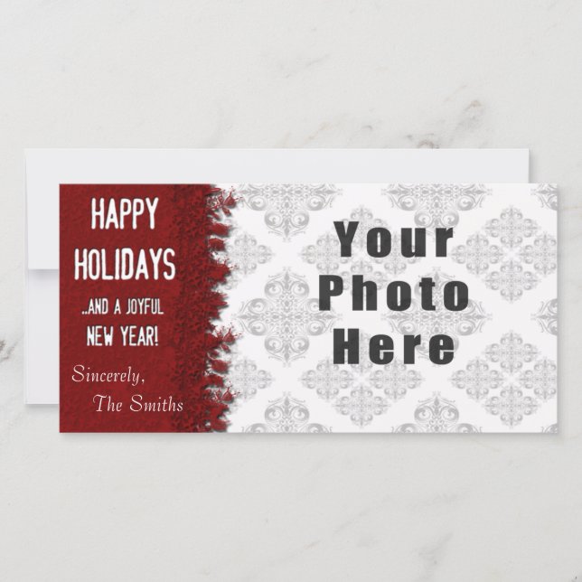 Tarjeta Festiva Felices fiestas, copos de nieve rojos (Anverso)