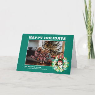 Tarjeta Festiva Felices Fiestas   Corona de Caramelo de Menta