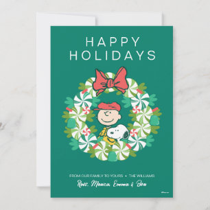 Tarjeta Festiva Felices Fiestas   Corona de Caramelo de Menta