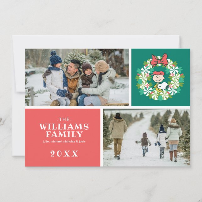 Tarjeta Festiva Felices Fiestas | Corona de Caramelo de Menta (Anverso)